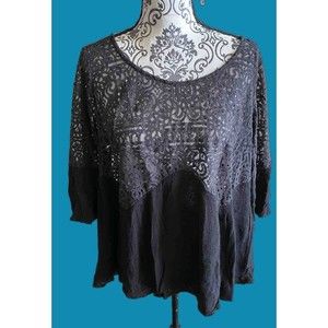 Torrid 1X Blouse Black Lace Top Shirt Sheer Size 1 XL